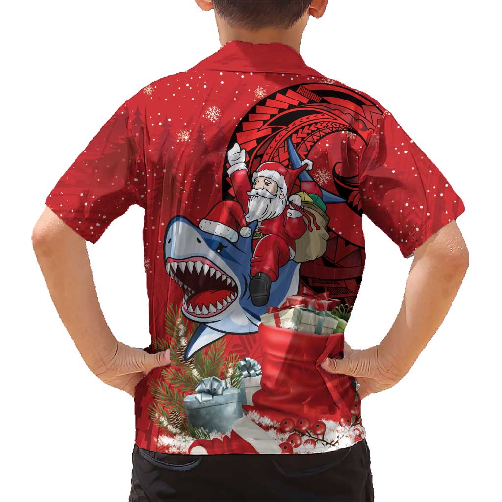Funny Santa Riding Shark Kid Hawaiian Shirt Polynesian Tribal Christmas Spirit LT9 - Polynesian Pride