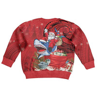 Funny Santa Riding Shark Kid Ugly Christmas Sweater Polynesian Tribal Christmas Spirit LT9 - Polynesian Pride