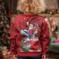 Funny Santa Riding Shark Kid Ugly Christmas Sweater Polynesian Tribal Christmas Spirit LT9 - Polynesian Pride