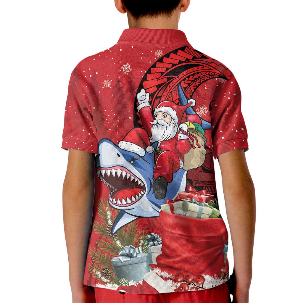 Funny Santa Riding Shark Kid Polo Shirt Polynesian Tribal Christmas Spirit LT9 - Polynesian Pride