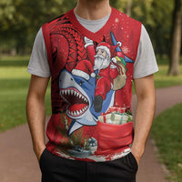 Funny Santa Riding Shark Christmas Knitted V-Neck Vest Polynesian Tribal Christmas Spirit LT9 - Polynesian Pride