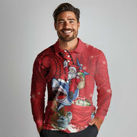 Funny Santa Riding Shark Long Sleeve Polo Shirt Polynesian Tribal Christmas Spirit LT9 - Polynesian Pride