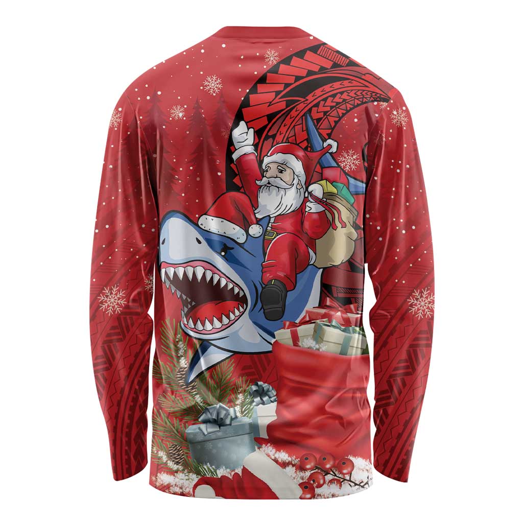 Funny Santa Riding Shark Long Sleeve Shirt Polynesian Tribal Christmas Spirit LT9 - Polynesian Pride