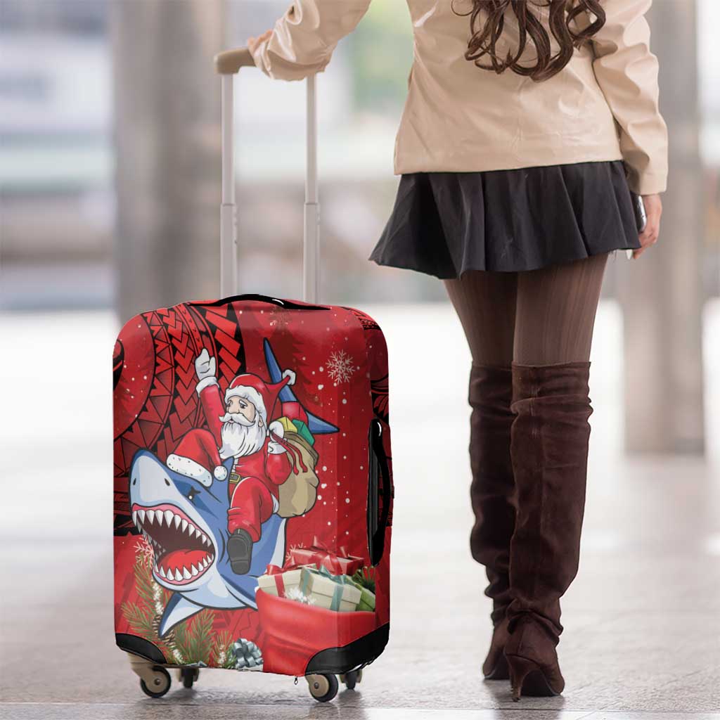Funny Santa Riding Shark Luggage Cover Polynesian Tribal Christmas Spirit LT9 - Polynesian Pride