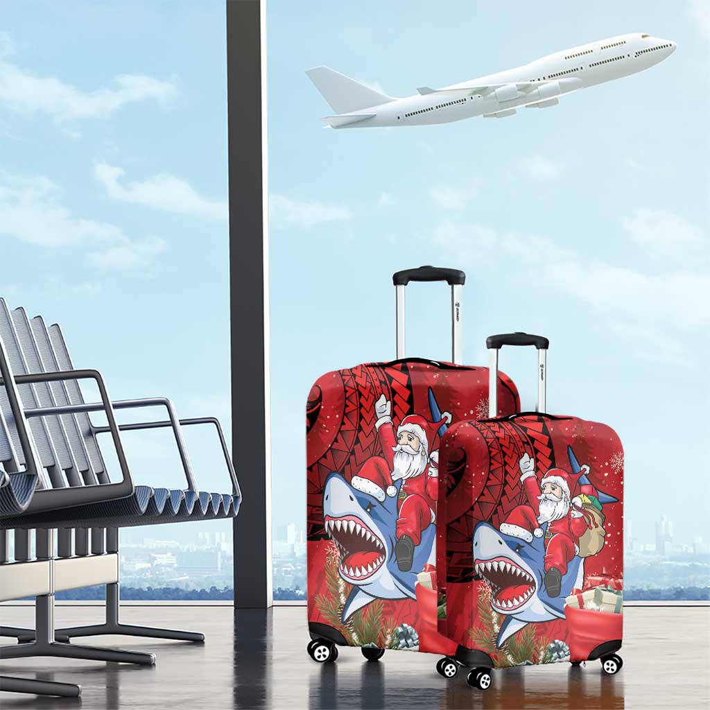 Funny Santa Riding Shark Luggage Cover Polynesian Tribal Christmas Spirit LT9 - Polynesian Pride