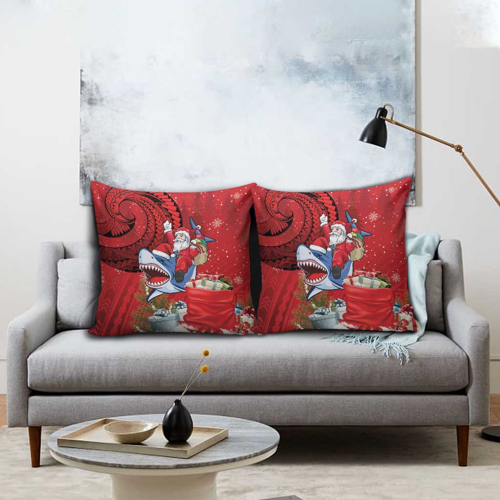 Funny Santa Riding Shark Pillow Cover Polynesian Tribal Christmas Spirit - Polynesian Pride