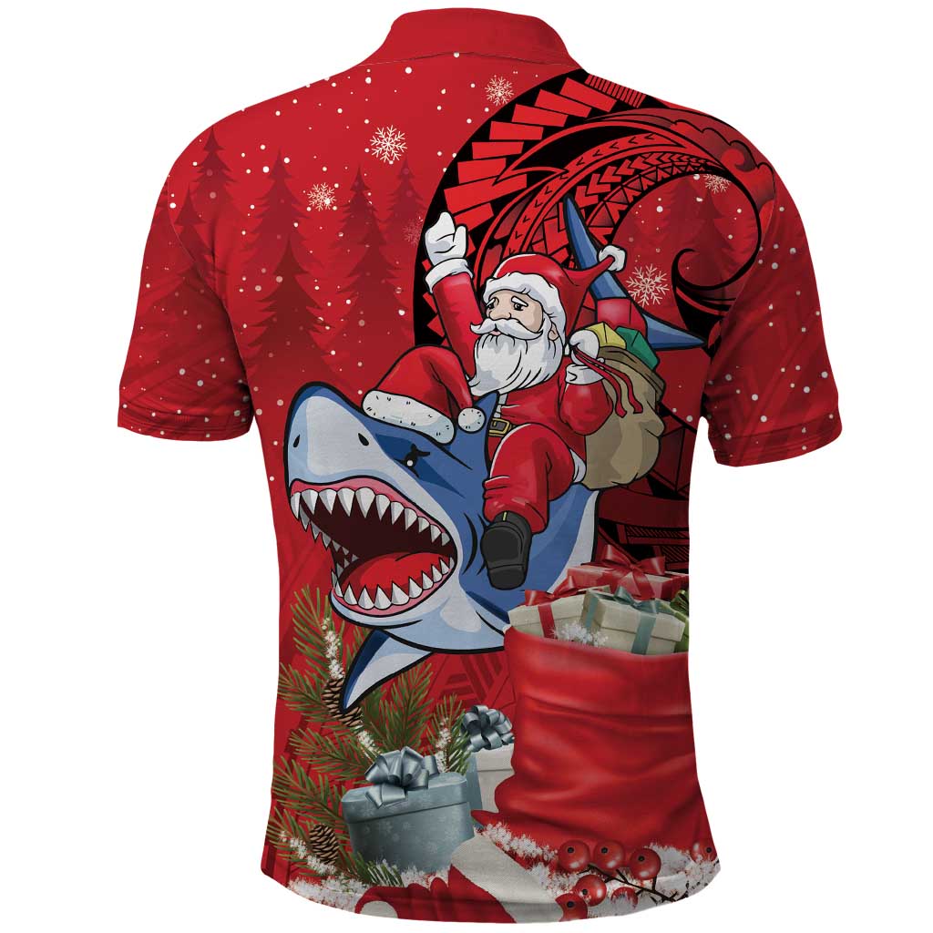 Funny Santa Riding Shark Polo Shirt Polynesian Tribal Christmas Spirit LT9 - Polynesian Pride