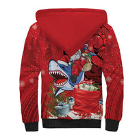Funny Santa Riding Shark Sherpa Hoodie Polynesian Tribal Christmas Spirit LT9 - Polynesian Pride