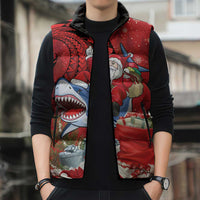 Funny Santa Riding Shark Sleeveless Puffer Jacket Polynesian Tribal Christmas Spirit LT9 - Polynesian Pride