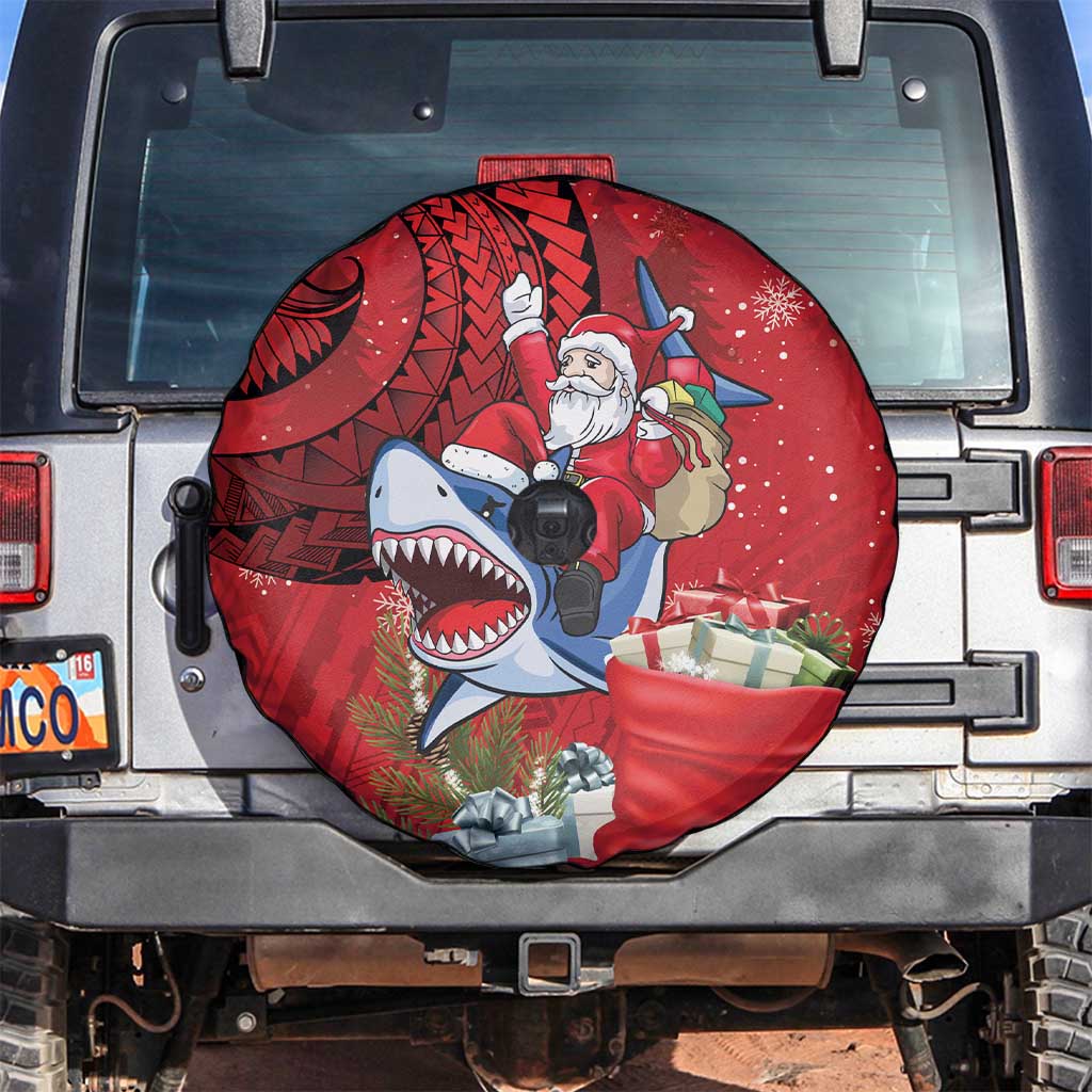 Funny Santa Riding Shark Spare Tire Cover Polynesian Tribal Christmas Spirit LT9 Red - Polynesian Pride