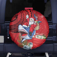 Funny Santa Riding Shark Spare Tire Cover Polynesian Tribal Christmas Spirit LT9 No hole Red - Polynesian Pride