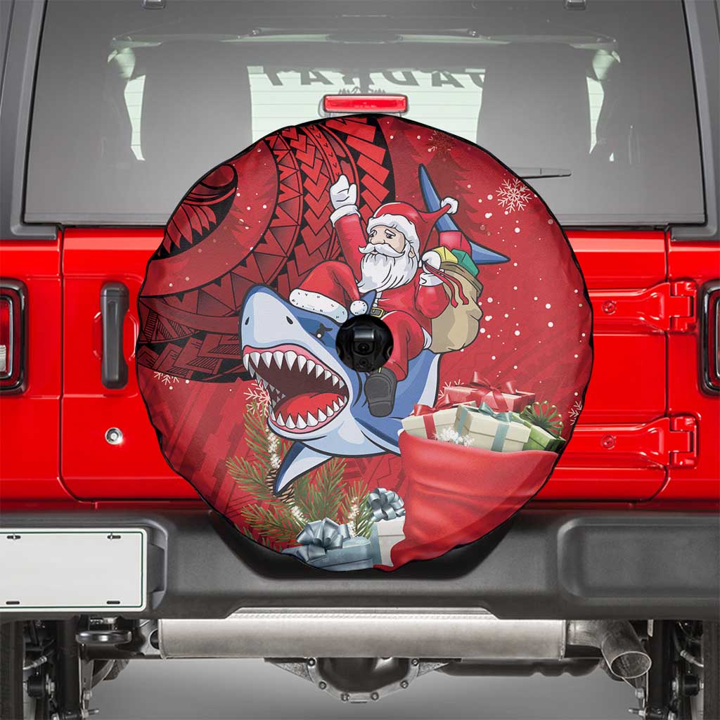 Funny Santa Riding Shark Spare Tire Cover Polynesian Tribal Christmas Spirit LT9 - Polynesian Pride