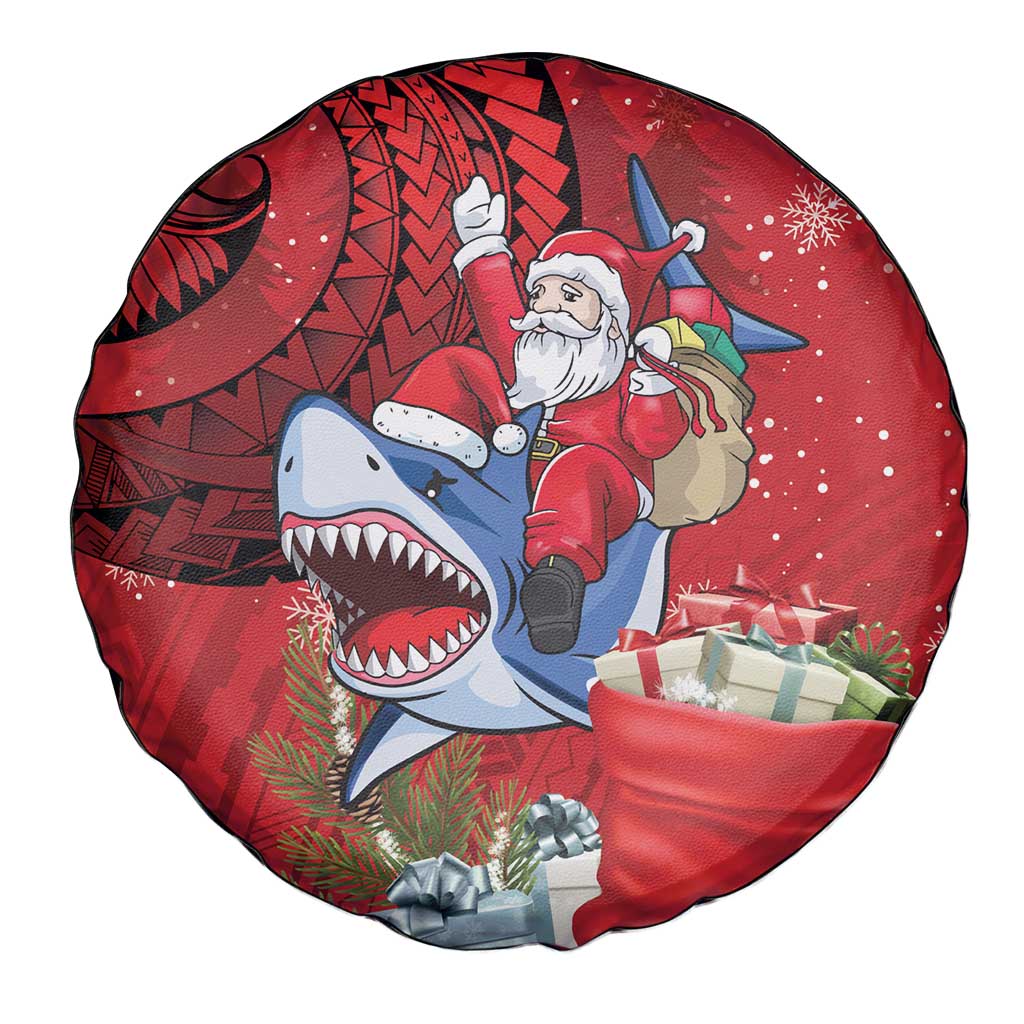 Funny Santa Riding Shark Spare Tire Cover Polynesian Tribal Christmas Spirit LT9 - Polynesian Pride