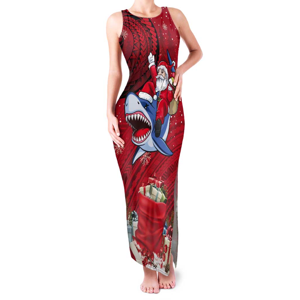 Funny Santa Riding Shark Tank Maxi Dress Polynesian Tribal Christmas Spirit LT9 Women Red - Polynesian Pride