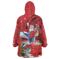 Funny Santa Riding Shark Wearable Blanket Hoodie Polynesian Tribal Christmas Spirit LT9 - Polynesian Pride