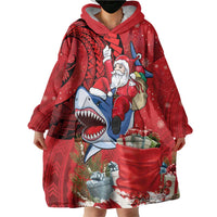 Funny Santa Riding Shark Wearable Blanket Hoodie Polynesian Tribal Christmas Spirit LT9 - Polynesian Pride