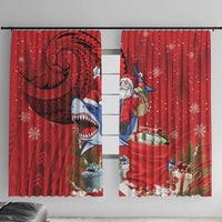 Funny Santa Riding Shark Window Curtain Polynesian Tribal Christmas Spirit LT9 With Hooks Red - Polynesian Pride