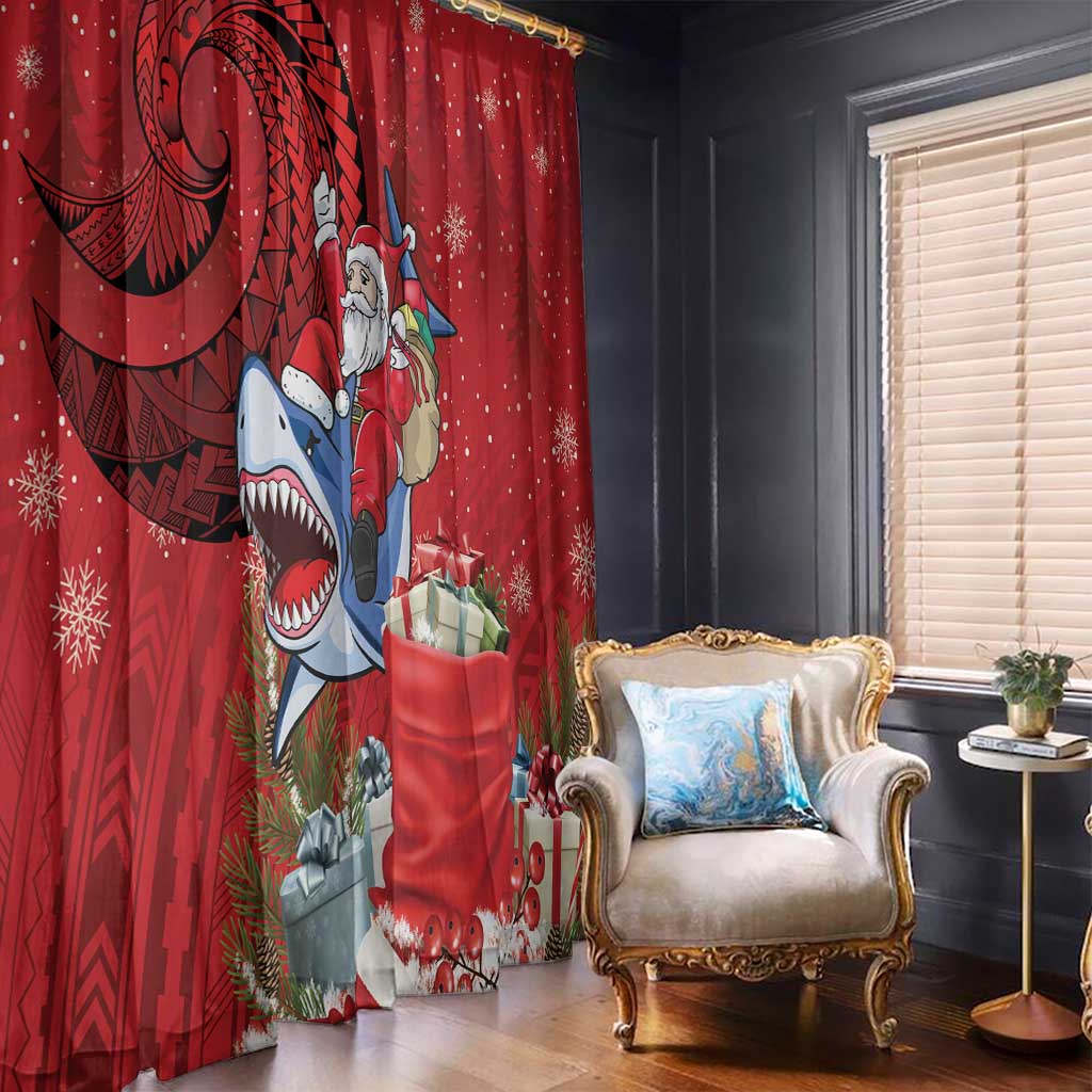 Funny Santa Riding Shark Window Curtain Polynesian Tribal Christmas Spirit LT9 - Polynesian Pride