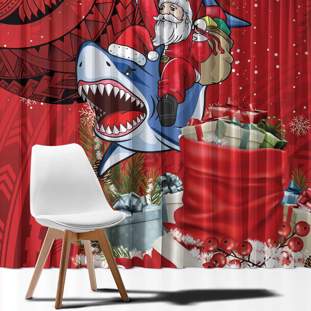 Funny Santa Riding Shark Window Curtain Polynesian Tribal Christmas Spirit LT9 - Polynesian Pride