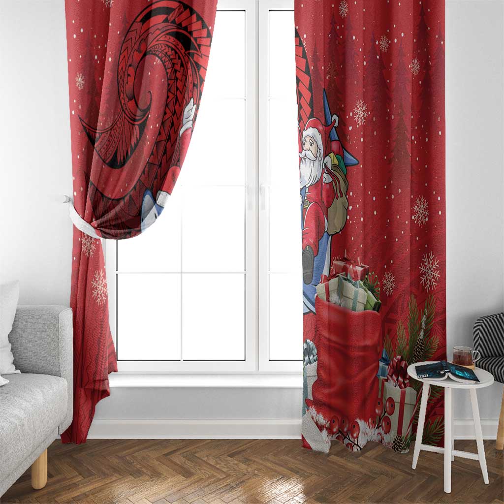 Funny Santa Riding Shark Window Curtain Polynesian Tribal Christmas Spirit LT9 - Polynesian Pride