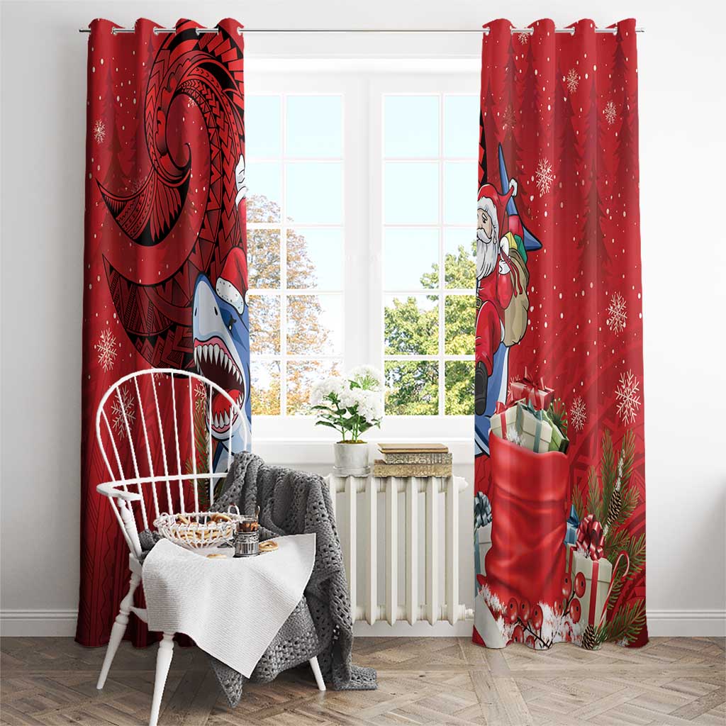Funny Santa Riding Shark Window Curtain Polynesian Tribal Christmas Spirit LT9 - Polynesian Pride
