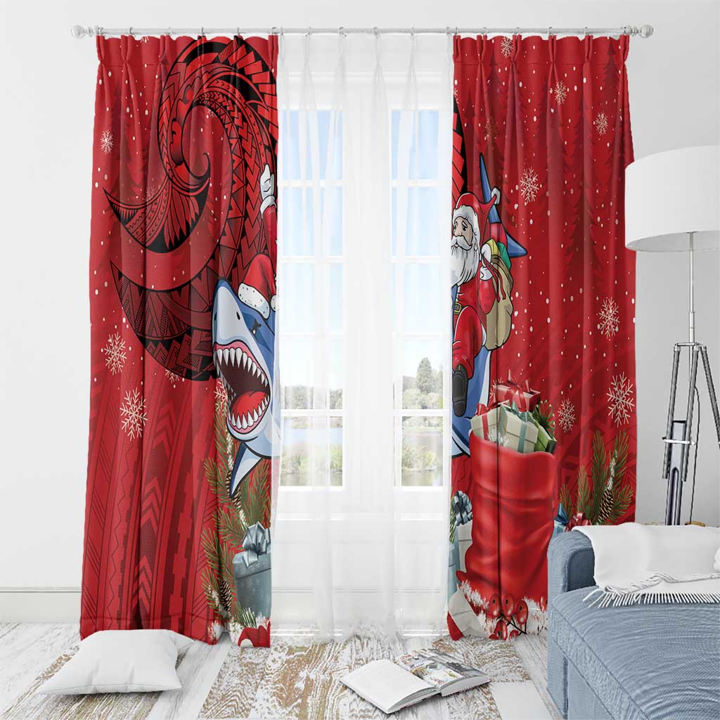 Funny Santa Riding Shark Window Curtain Polynesian Tribal Christmas Spirit LT9 - Polynesian Pride