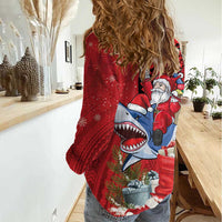 Funny Santa Riding Shark Women Casual Shirt Polynesian Tribal Christmas Spirit LT9 - Polynesian Pride