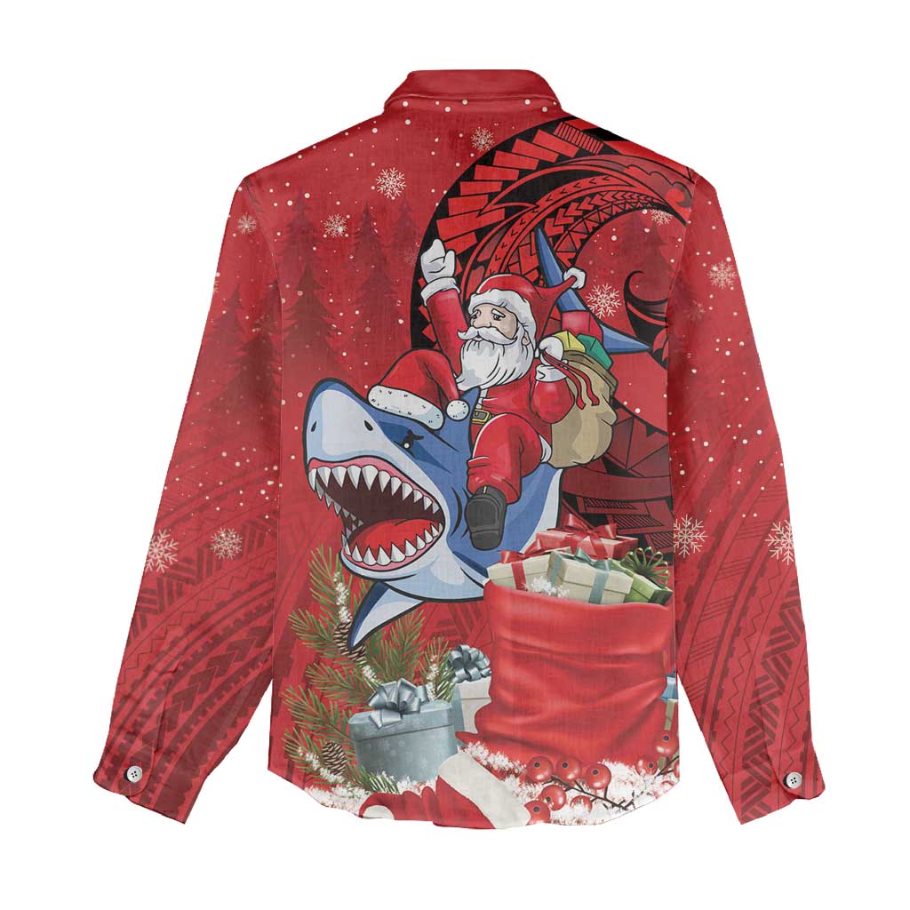 Funny Santa Riding Shark Women Casual Shirt Polynesian Tribal Christmas Spirit LT9 - Polynesian Pride