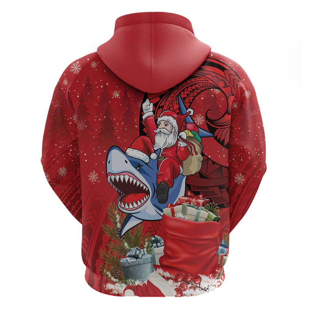 Funny Santa Riding Shark Zip Hoodie Polynesian Tribal Christmas Spirit LT9 - Polynesian Pride