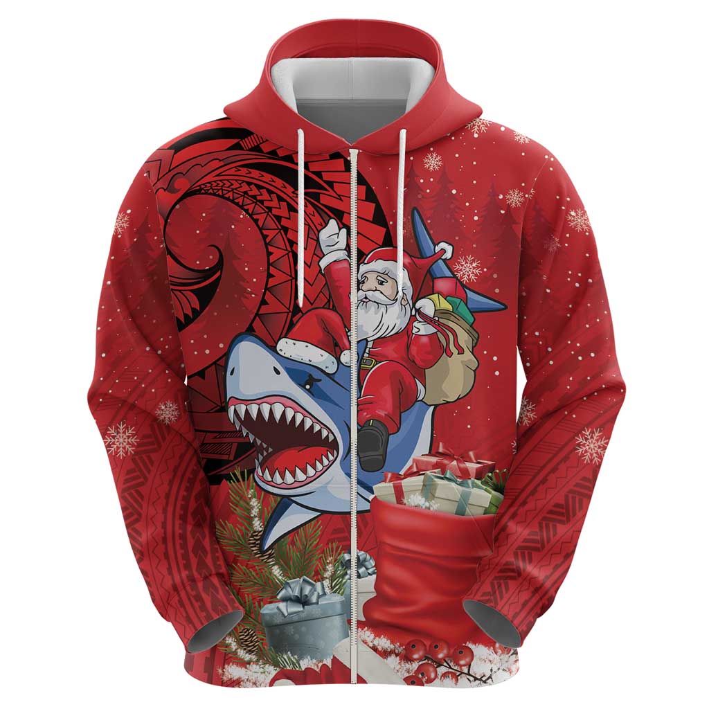 Funny Santa Riding Shark Zip Hoodie Polynesian Tribal Christmas Spirit LT9 - Polynesian Pride