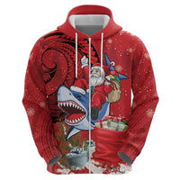 Funny Santa Riding Shark Zip Hoodie Polynesian Tribal Christmas Spirit LT9 - Polynesian Pride