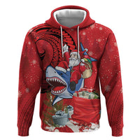 Funny Santa Riding Shark Zip Hoodie Polynesian Tribal Christmas Spirit LT9 Pullover Hoodie Red - Polynesian Pride