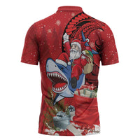 Funny Santa Riding Shark Zipper Polo Shirt Polynesian Tribal Christmas Spirit LT9 - Polynesian Pride