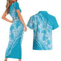 Hawaii Breadfruit Palaka Couples Matching Short Sleeve Bodycon Dress and Hawaiian Shirt Polu Maile Lei LT9 - Polynesian Pride