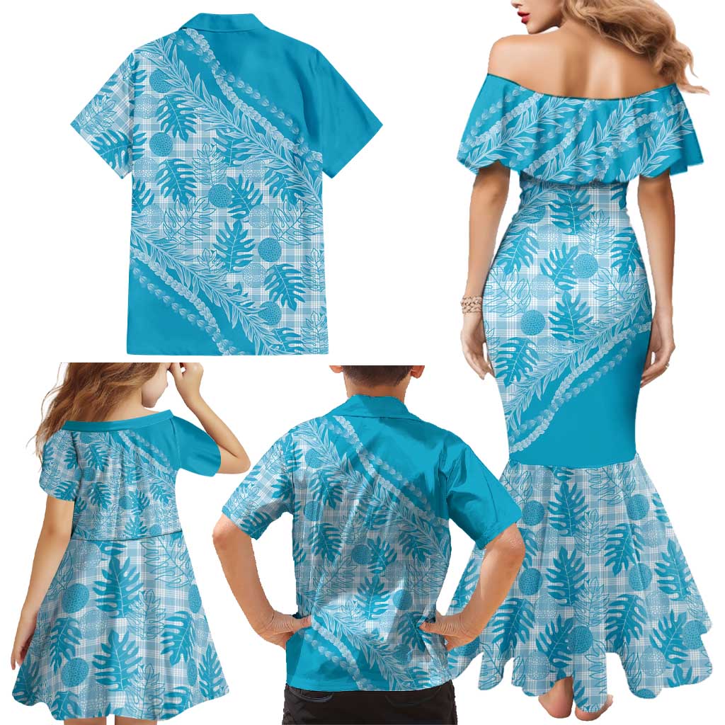 Hawaii Breadfruit Palaka Family Matching Mermaid Dress and Hawaiian Shirt Polu Maile Lei LT9 - Polynesian Pride