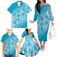 Hawaii Breadfruit Palaka Family Matching Off The Shoulder Long Sleeve Dress and Hawaiian Shirt Polu Maile Lei LT9 - Polynesian Pride