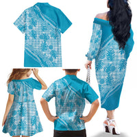 Hawaii Breadfruit Palaka Family Matching Off The Shoulder Long Sleeve Dress and Hawaiian Shirt Polu Maile Lei LT9 - Polynesian Pride