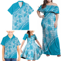 Hawaii Breadfruit Palaka Family Matching Off Shoulder Maxi Dress and Hawaiian Shirt Polu Maile Lei LT9 - Polynesian Pride
