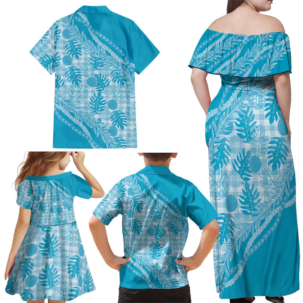 Hawaii Breadfruit Palaka Family Matching Off Shoulder Maxi Dress and Hawaiian Shirt Polu Maile Lei LT9 - Polynesian Pride