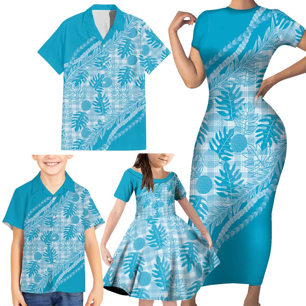Hawaii Breadfruit Palaka Family Matching Short Sleeve Bodycon Dress and Hawaiian Shirt Polu Maile Lei LT9 - Polynesian Pride