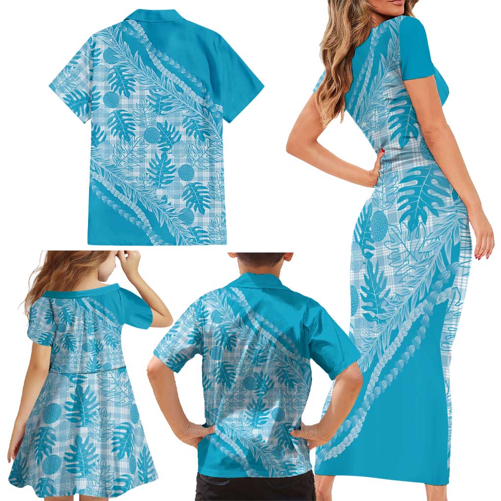 Hawaii Breadfruit Palaka Family Matching Short Sleeve Bodycon Dress and Hawaiian Shirt Polu Maile Lei LT9 - Polynesian Pride