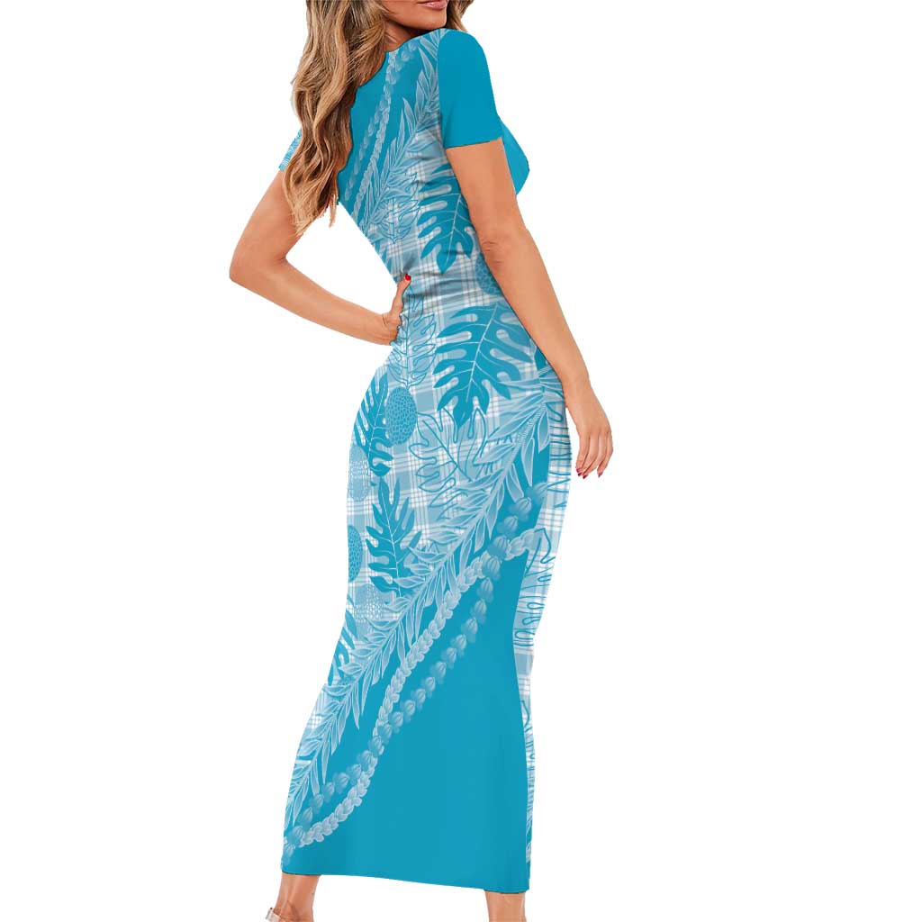 Hawaii Breadfruit Palaka Family Matching Short Sleeve Bodycon Dress and Hawaiian Shirt Polu Maile Lei LT9 - Polynesian Pride