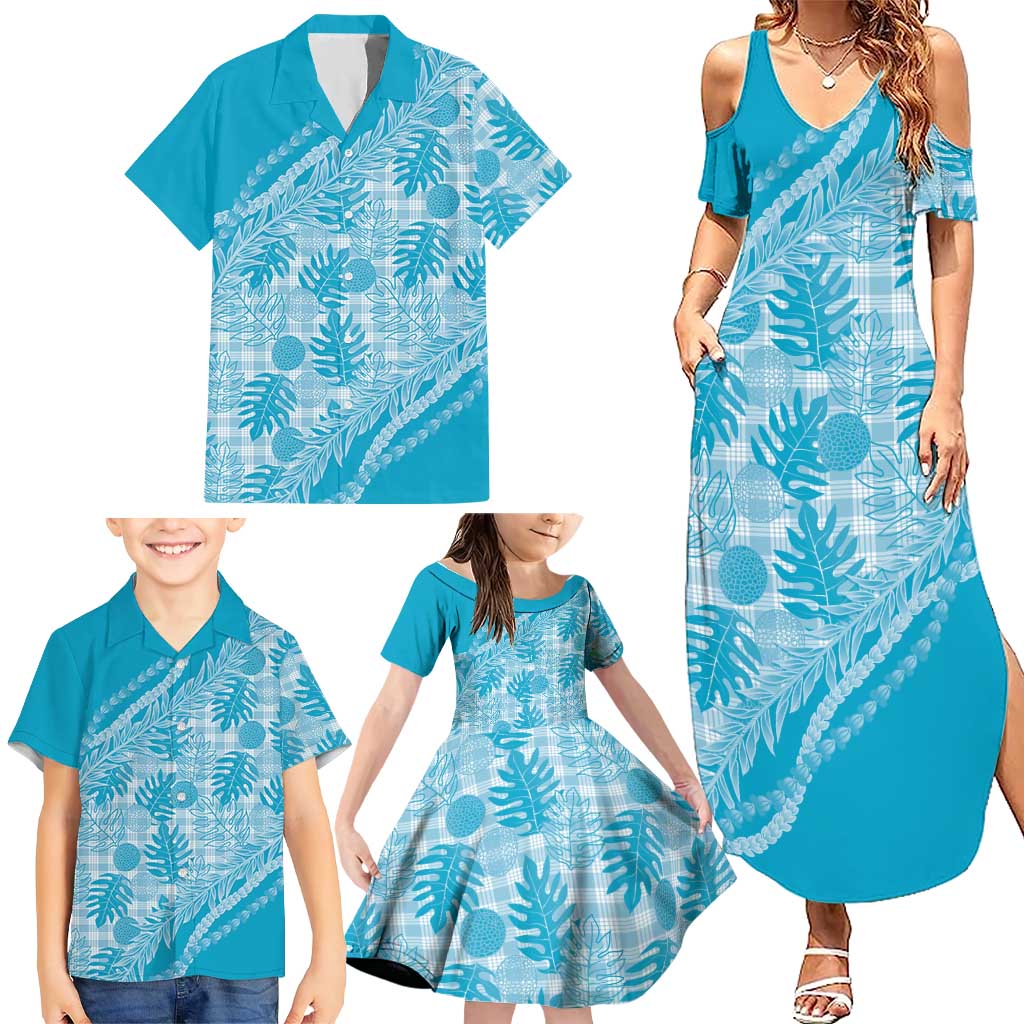 Hawaii Breadfruit Palaka Family Matching Summer Maxi Dress and Hawaiian Shirt Polu Maile Lei LT9 - Polynesian Pride