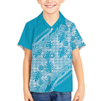 Hawaii Breadfruit Palaka Family Matching Summer Maxi Dress and Hawaiian Shirt Polu Maile Lei LT9 Son's Shirt Blue - Polynesian Pride