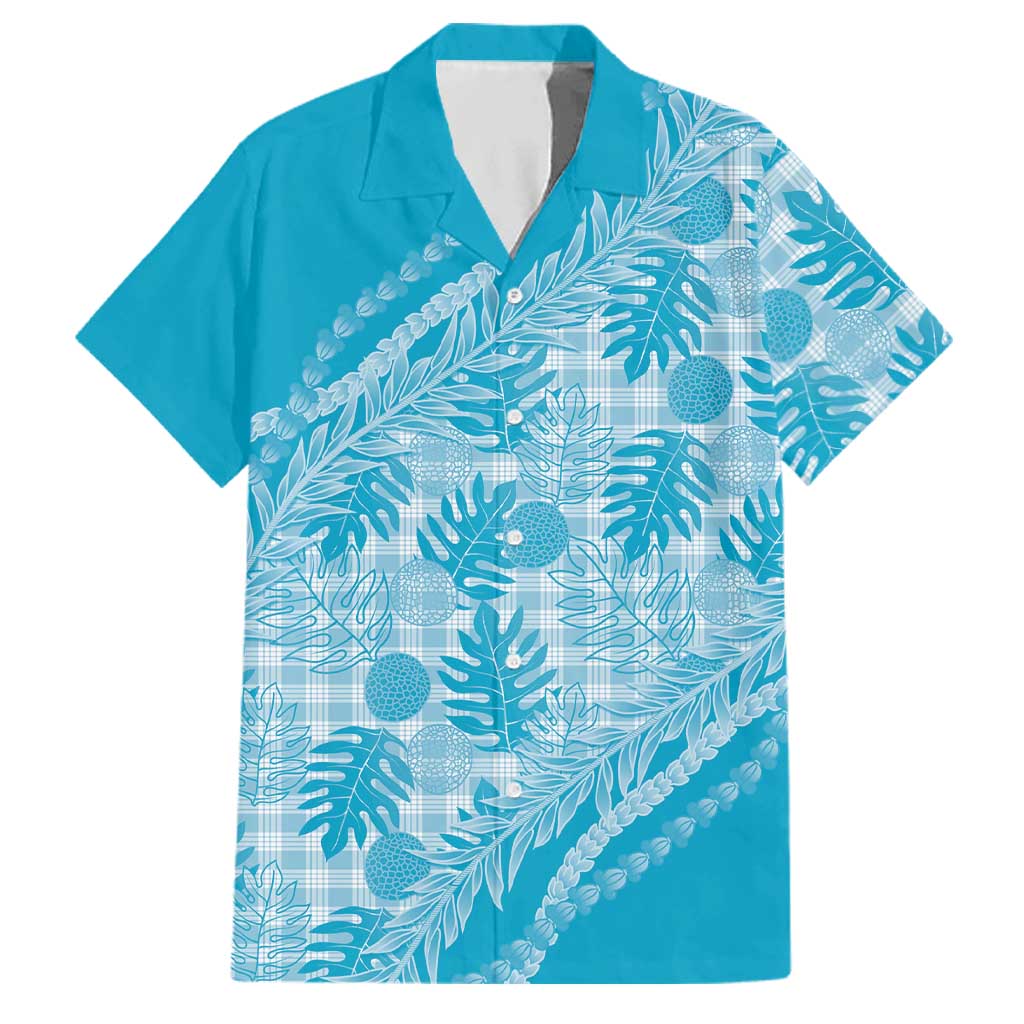 Hawaii Breadfruit Palaka Family Matching Tank Maxi Dress and Hawaiian Shirt Polu Maile Lei LT9 Dad's Shirt - Short Sleeve Blue - Polynesian Pride
