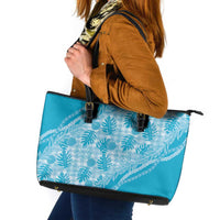 Hawaii Breadfruit Palaka Leather Tote Bag Polu Maile Lei - Polynesian Pride