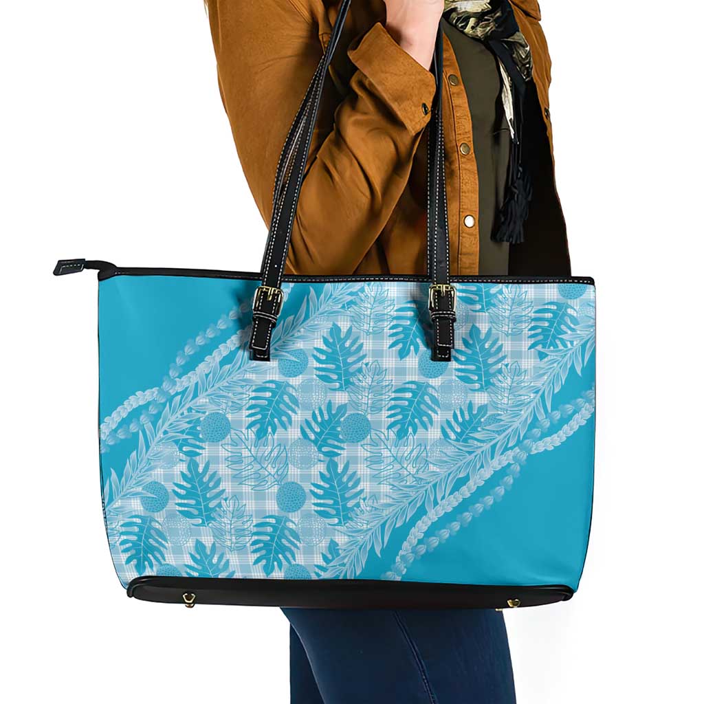 Hawaii Breadfruit Palaka Leather Tote Bag Polu Maile Lei - Polynesian Pride