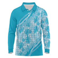 Hawaii Breadfruit Palaka Long Sleeve Polo Shirt Polu Maile Lei LT9 Blue - Polynesian Pride