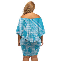 Hawaii Breadfruit Palaka Off Shoulder Short Dress Polu Maile Lei LT9 - Polynesian Pride