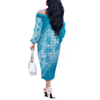 Hawaii Breadfruit Palaka Off The Shoulder Long Sleeve Dress Polu Maile Lei - Polynesian Pride